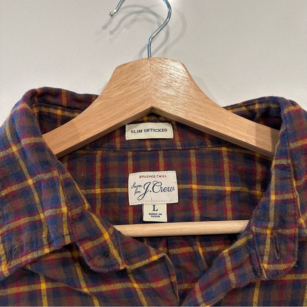 J. Crew Brown and Yellow Plaid Flannel Shirt Size Large - Picture 6 of 7